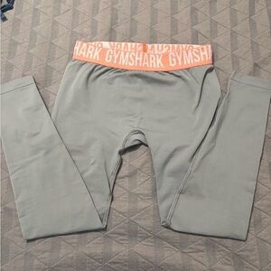Gymshark Light Grey Leggings with Coral Waistband